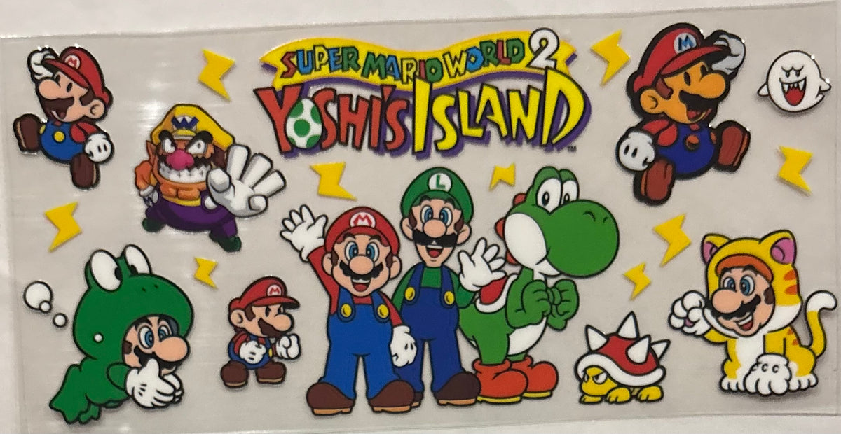 Sticker sheet with Super Mario characters from 'Super Mario World 2: Yoshi's Island' on a white background.