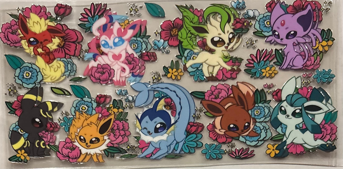 Collection of colorful cartoon-like animal characters with floral elements on a white background