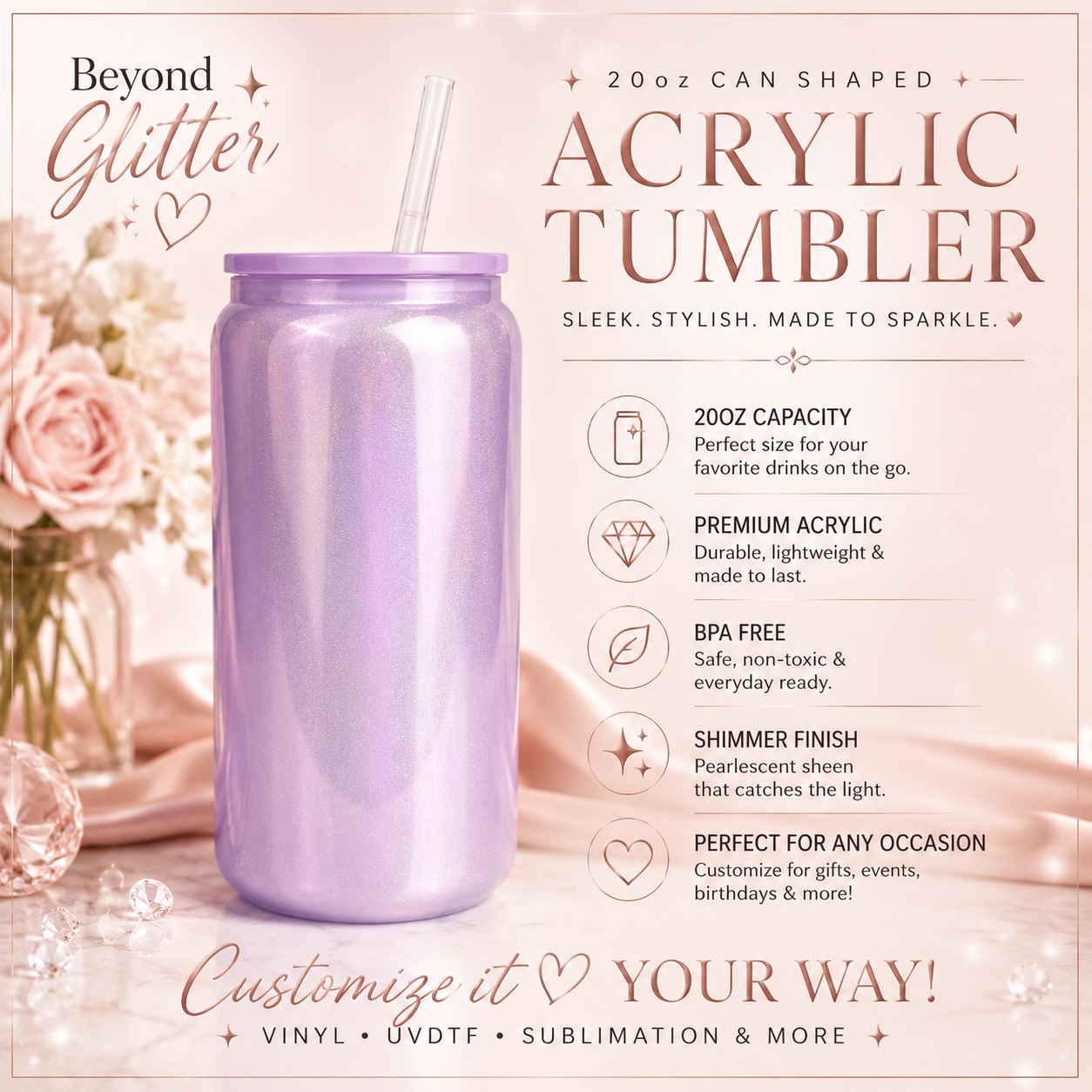 16 oz Glass Single Wall Shimmer